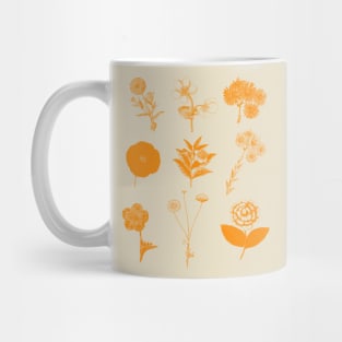 Flower Line Art Drawing in Orange Mug